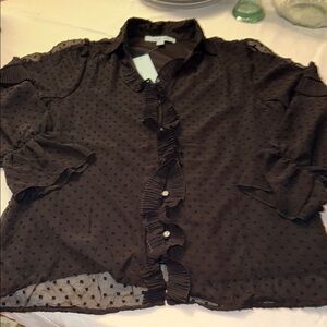 Chic Black Ruffle Button-Up Blouse